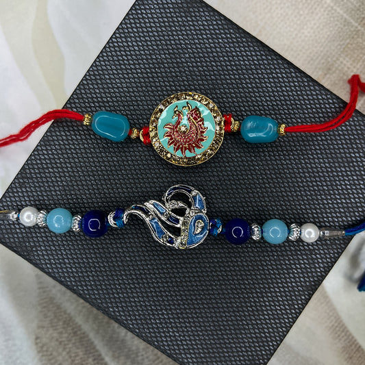 Combo of 2 Meenakari Work Peacock-Shaped Rakhis