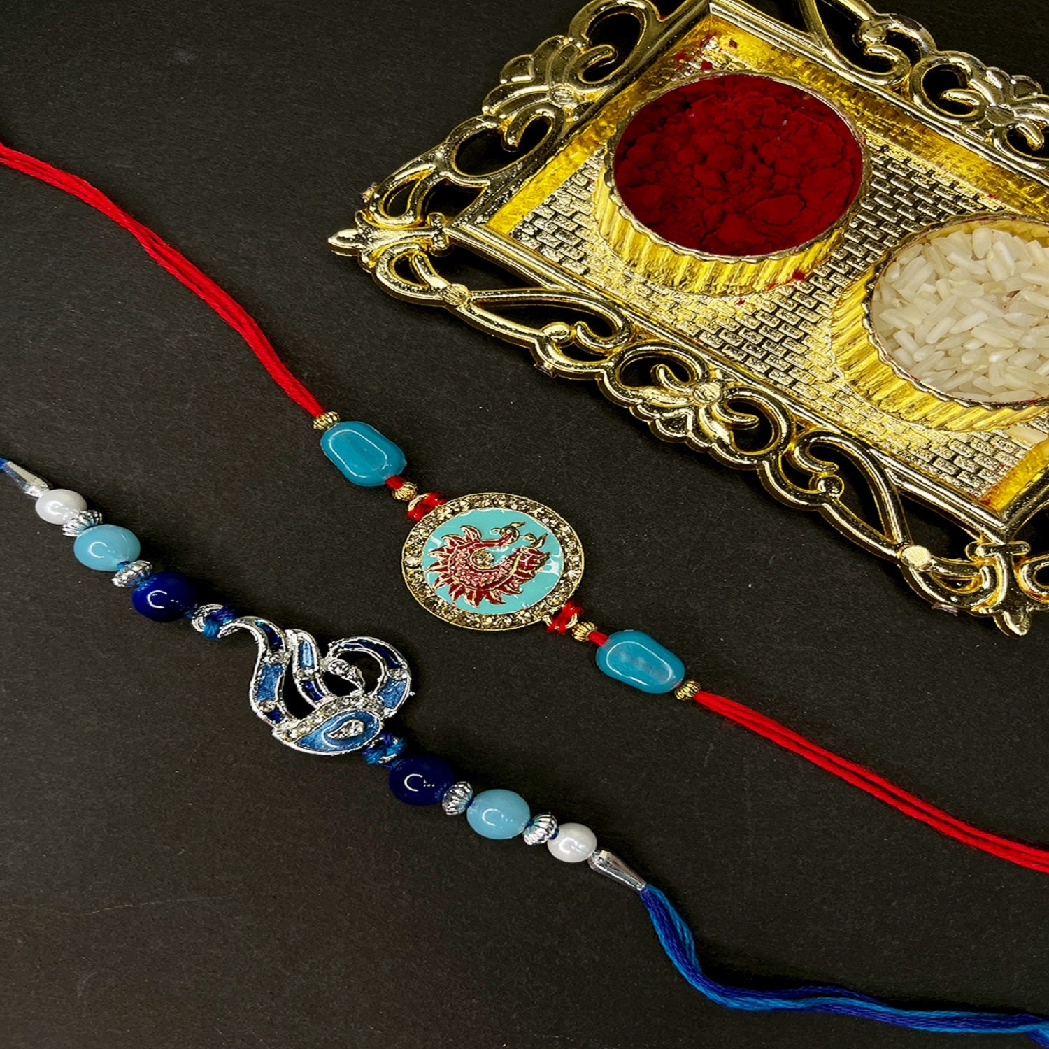 Combo of 2 Meenakari Work Peacock-Shaped Rakhis