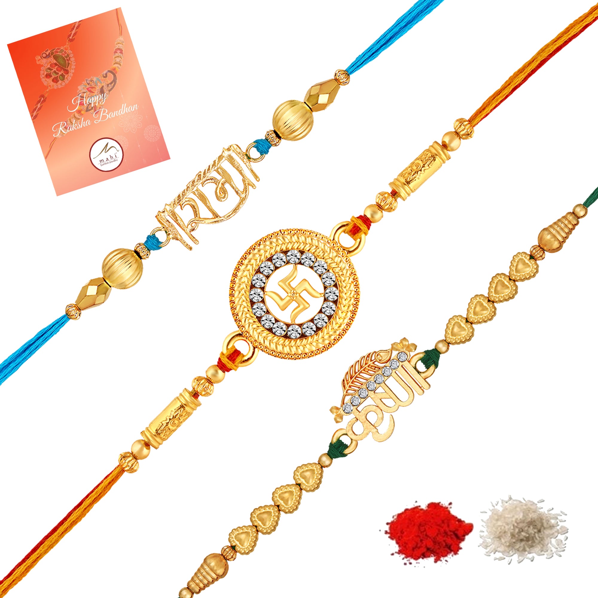 Combo of Swastik, Rama and Krushana Religious Rakhis