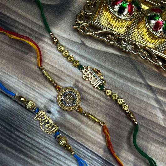 Combo of Swastik, Rama and Krushana Religious Rakhis