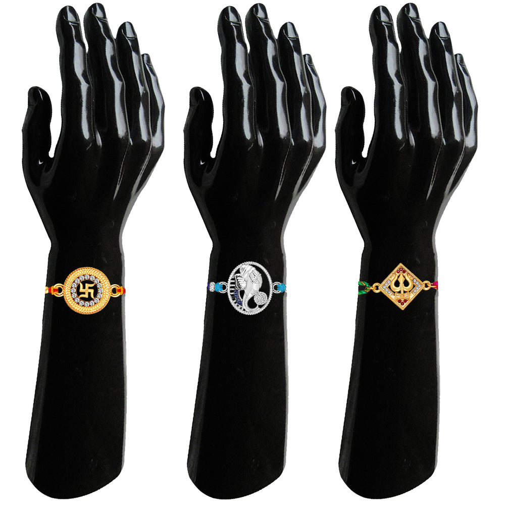 Combo of Swastik, Ganpati, and Trishul Religious Rakhis
