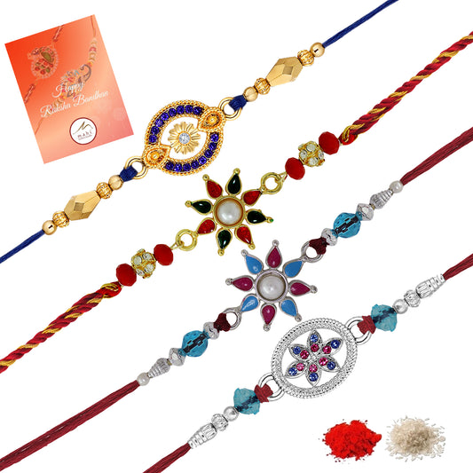Combo of 4 Colurful Crystals Floral Rakhi