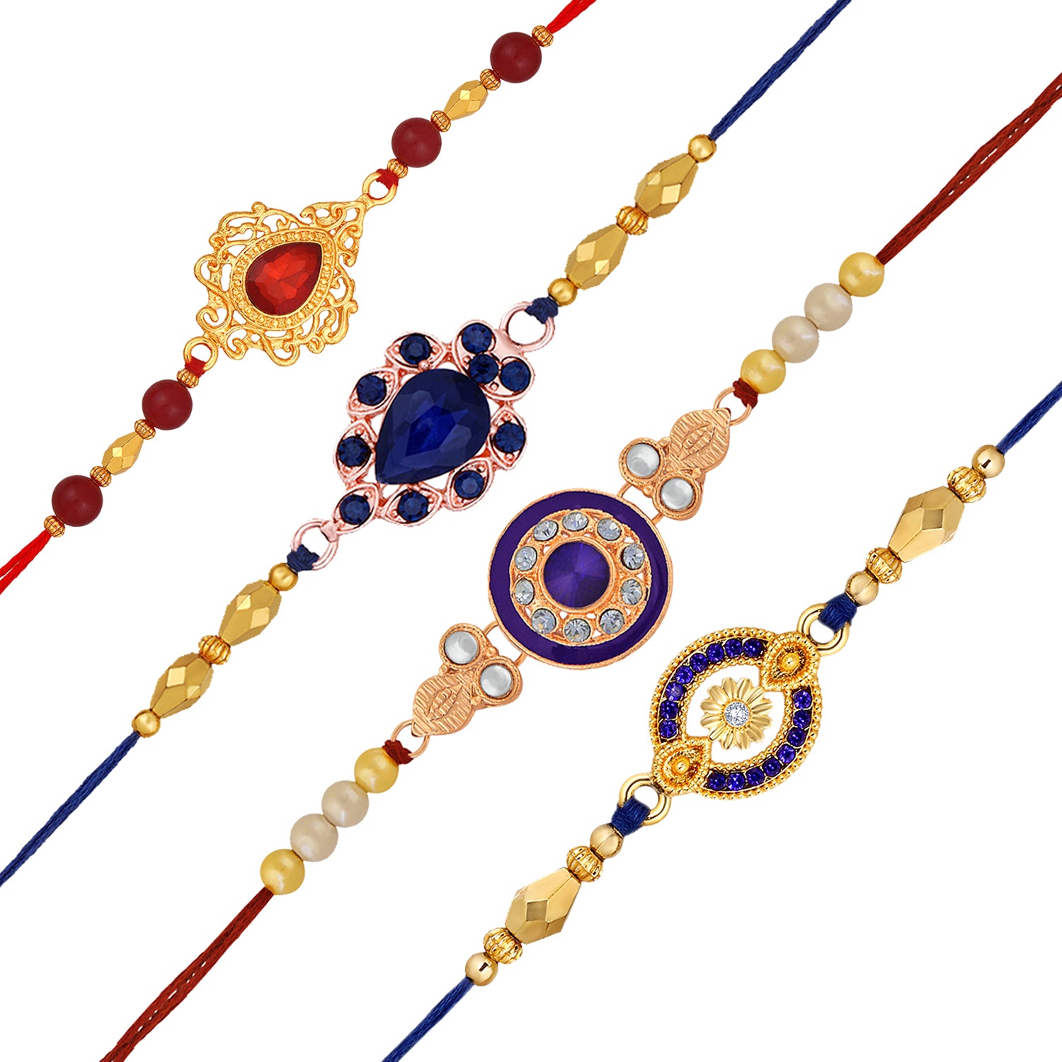 Combo of 4 Beautiful Crystal Studded Rakhis