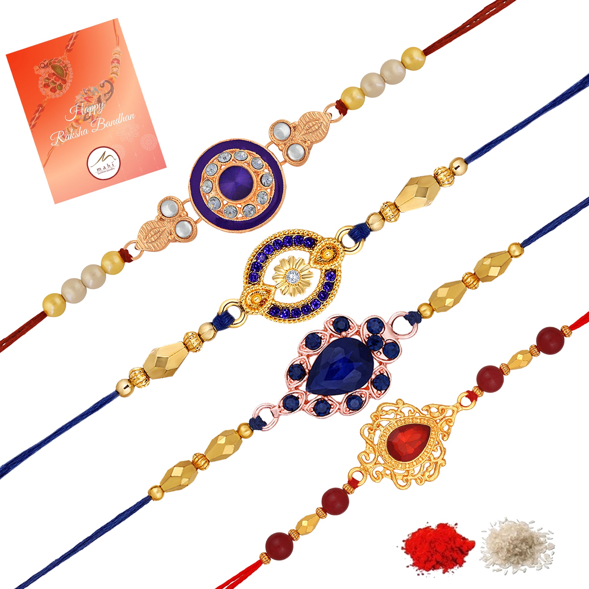 Combo of 4 Beautiful Crystal Studded Rakhis