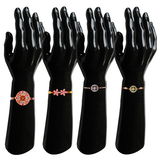 Combo of 4 Colurful Crystals Floral Rakhi