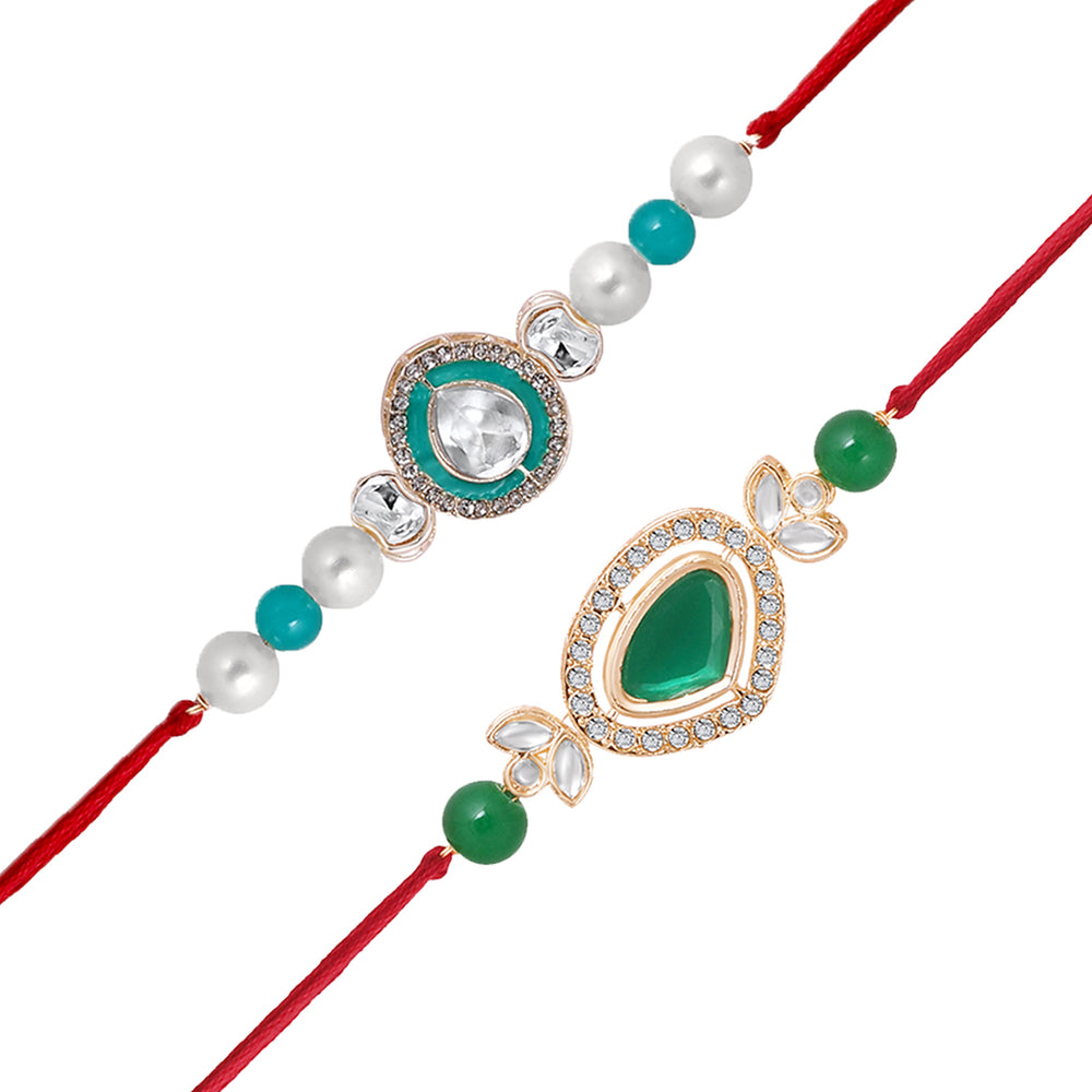 Classic Kundan Studded Ethnic Thread Rakhi Set