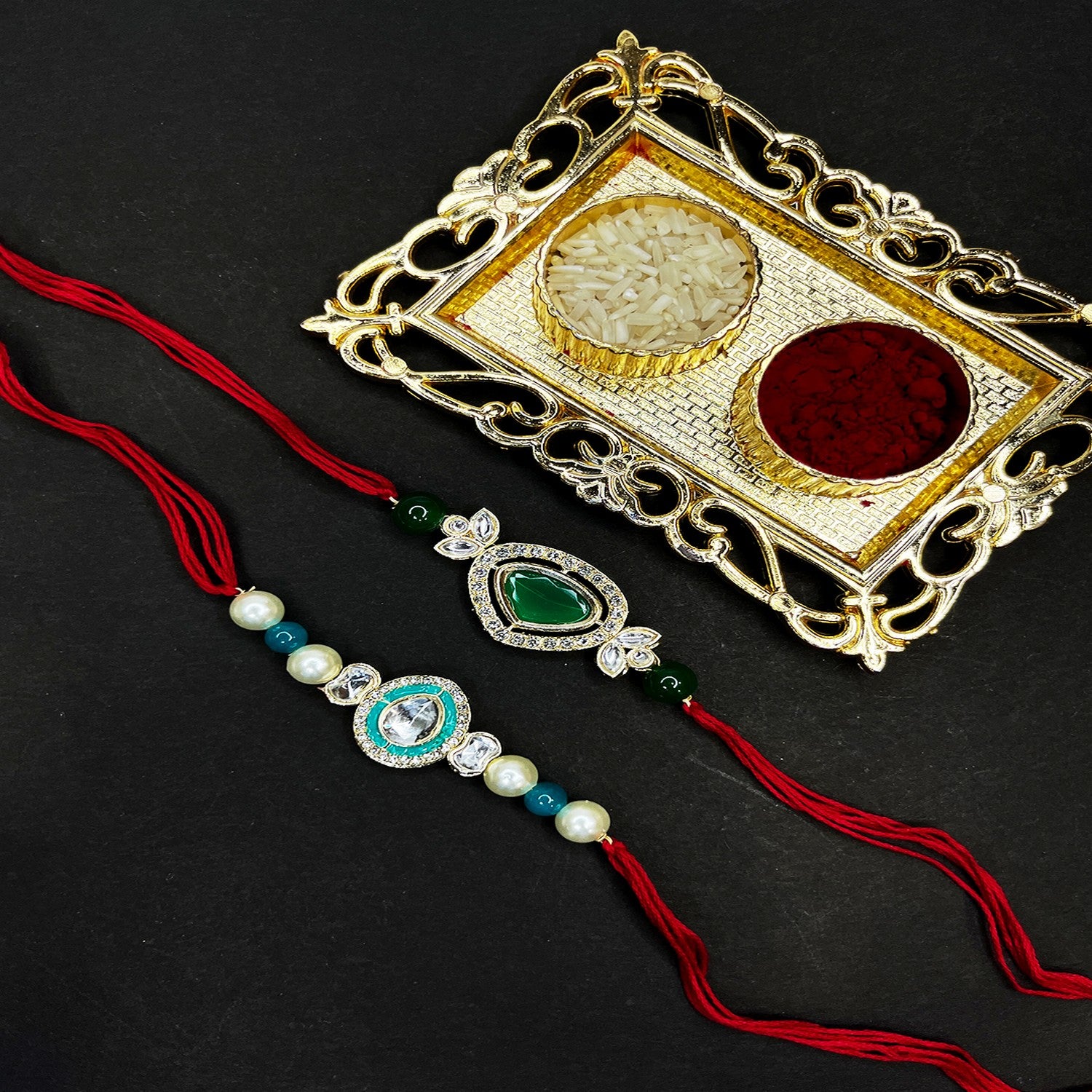 Classic Kundan Studded Ethnic Thread Rakhi Set