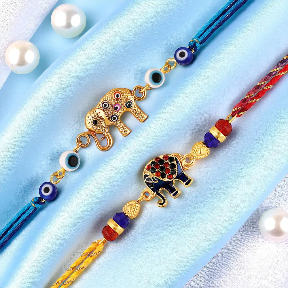 Elephant-Shaped Motif Rakhi Combo Set of 2 for Brother