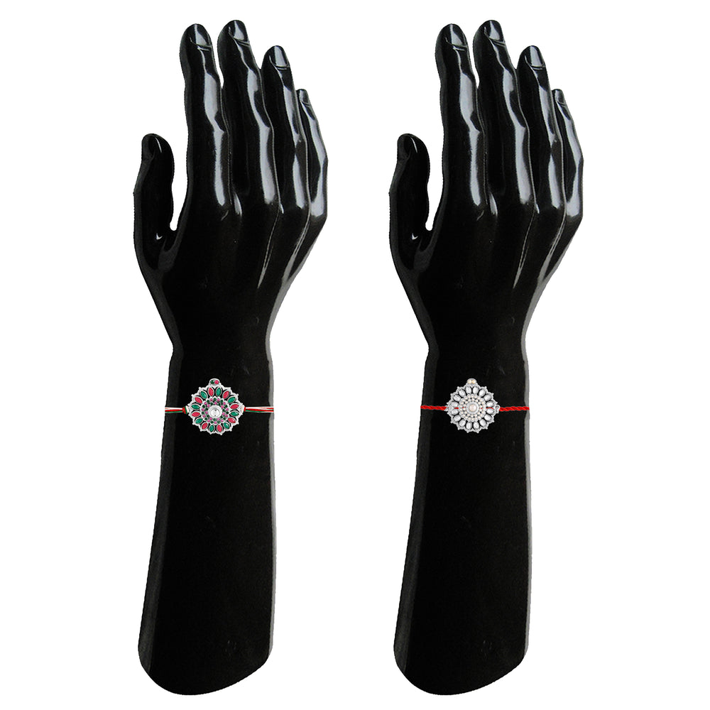 Traditional Silver-Tone Rakhi Combo Set of 2