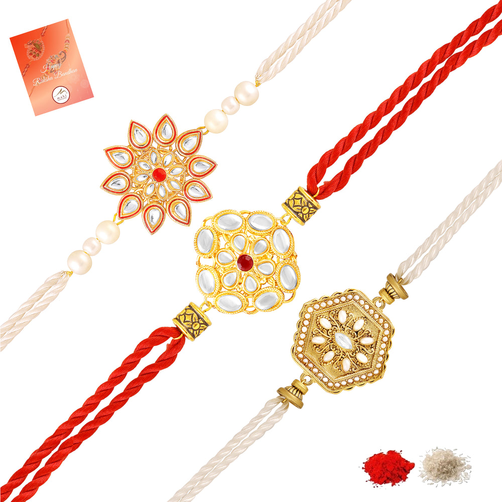 Royal Kundan Rakhi Combo Set of 3 for Brother