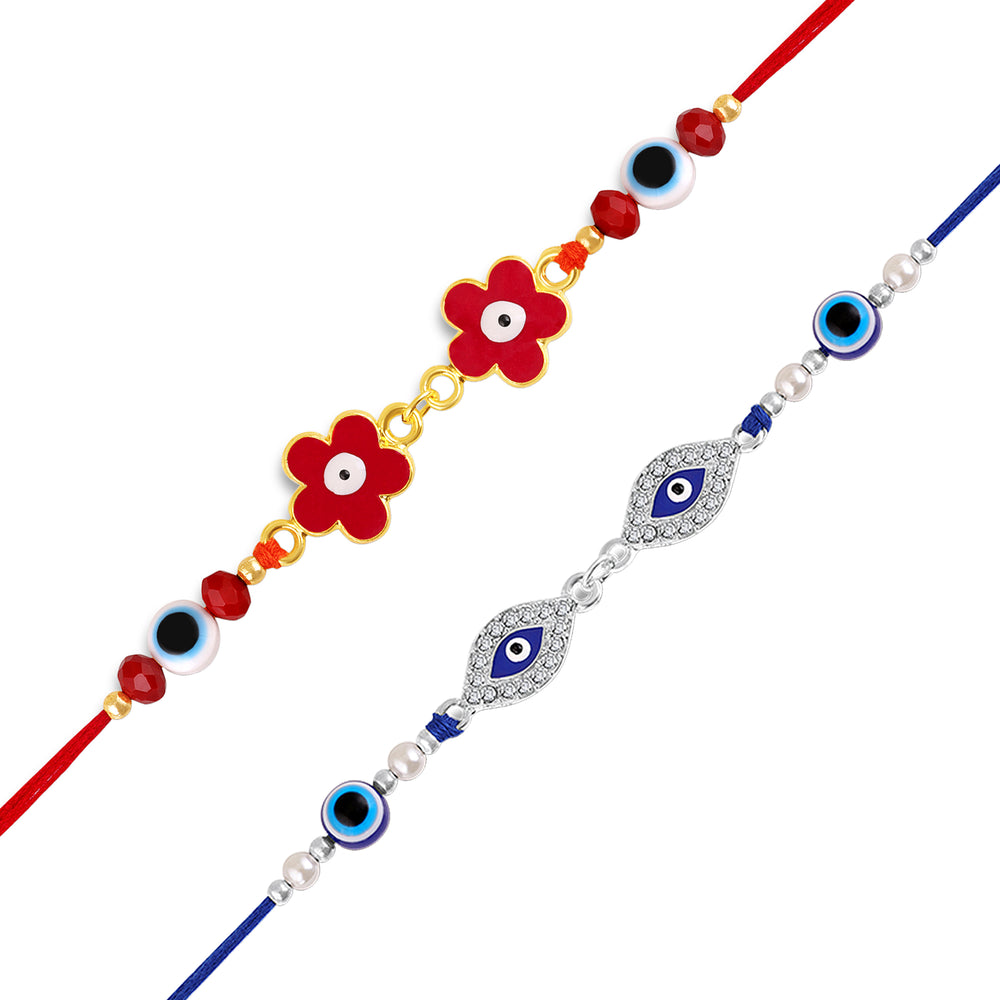 Floral Evil Eye Rakhi Combo Set