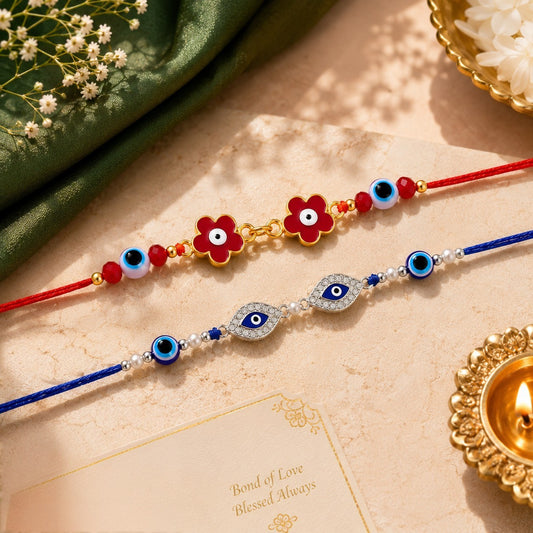 Floral Evil Eye Rakhi Combo Set