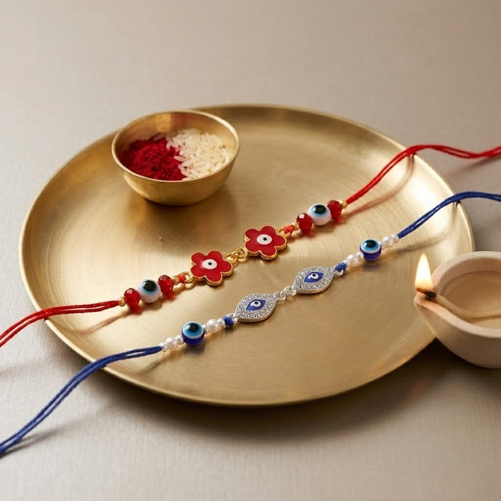 Floral Evil Eye Rakhi Combo Set