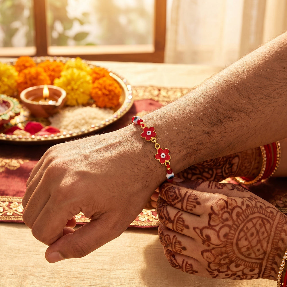 Floral Evil Eye Rakhi Combo Set