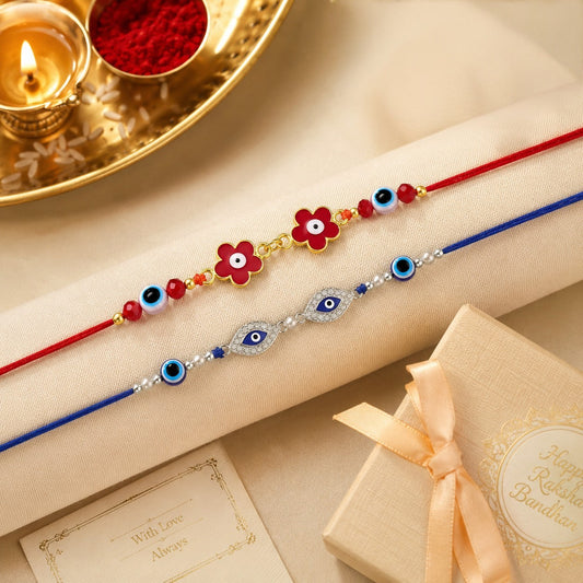 Floral Evil Eye Rakhi Combo Set