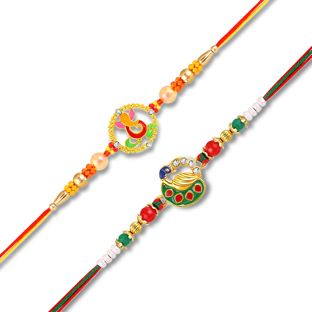 Ganesh Ji and Peacock shaped Rakhi Combo