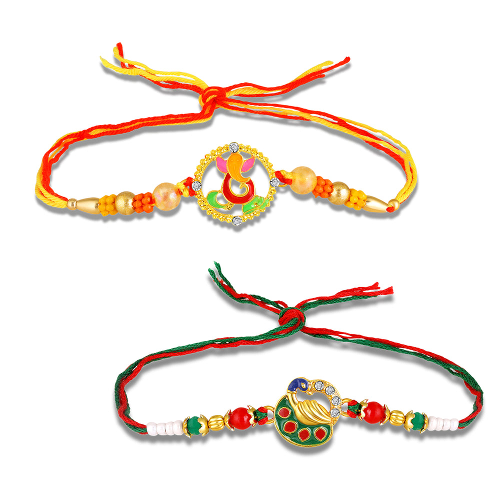Ganesh Ji and Peacock shaped Rakhi Combo