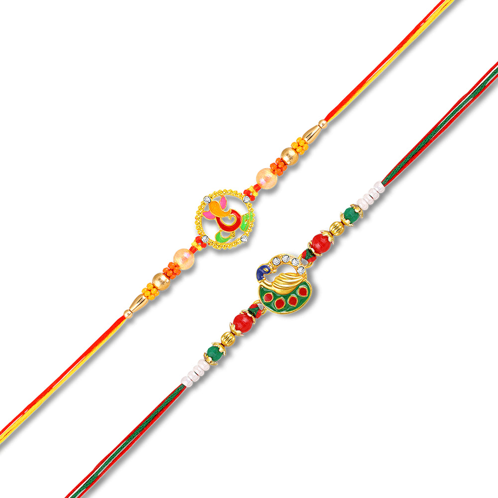 Ganesh Ji and Peacock shaped Rakhi Combo