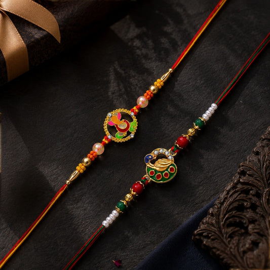 Ganesh Ji and Peacock shaped Rakhi Combo