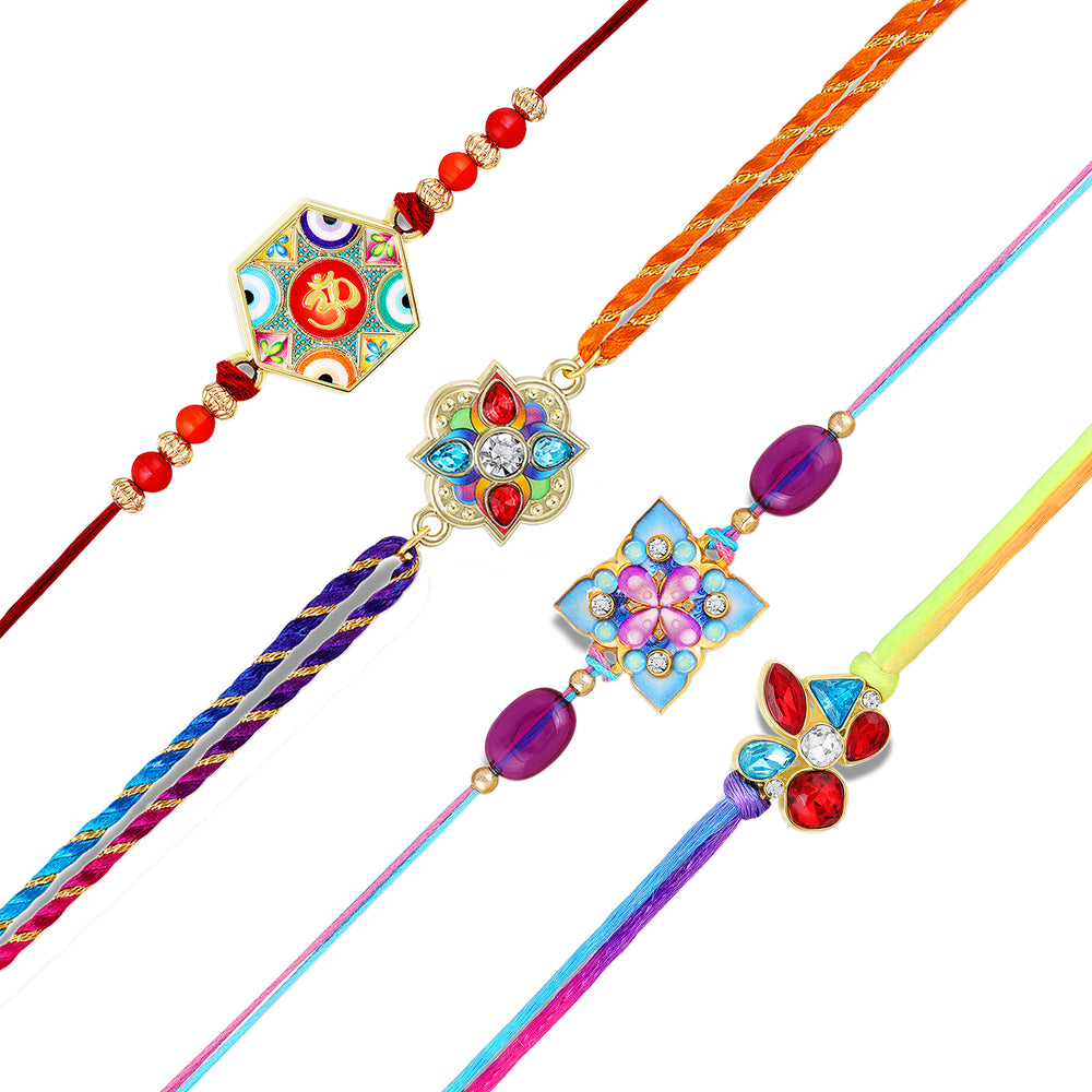 Om, Floral, Stone Rakhi Combo