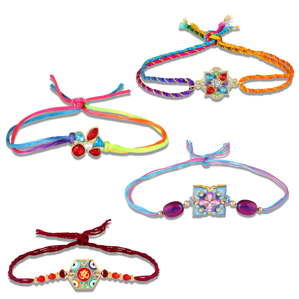 Om, Floral, Stone Rakhi Combo