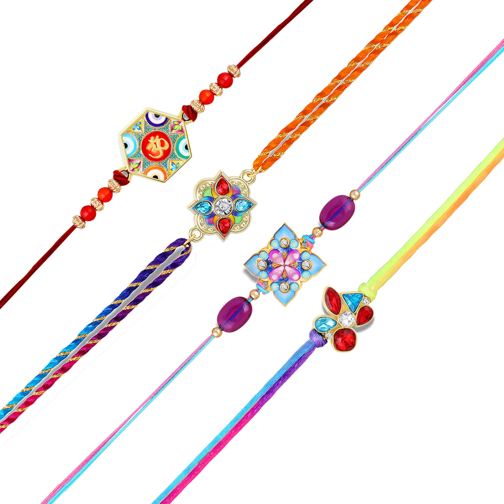 Om, Floral, Stone Rakhi Combo