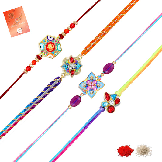 Om, Floral, Stone Rakhi Combo