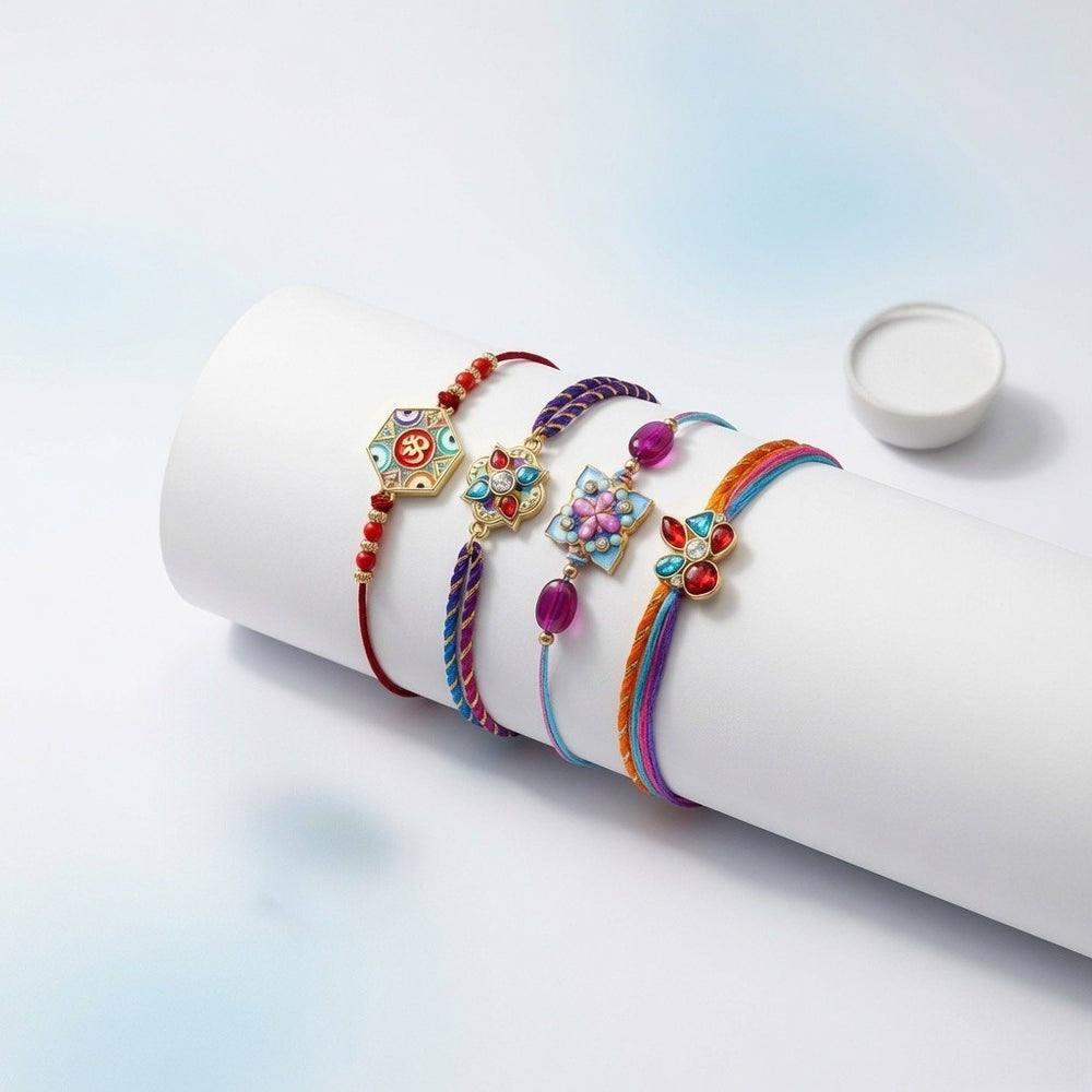 Om, Floral, Stone Rakhi Combo