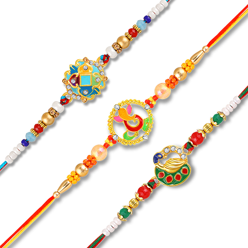 Traditional, Peacock shaped, Ganesh Rakhi Combo