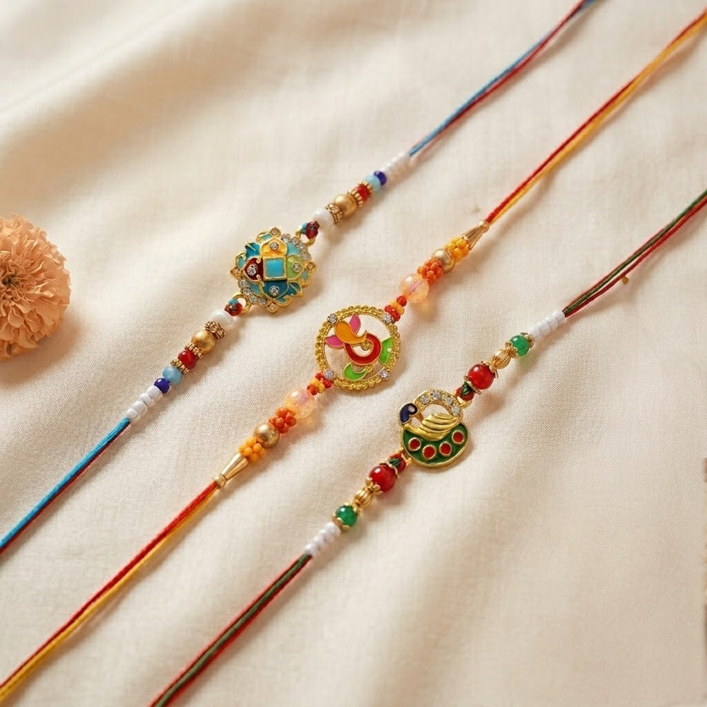 Traditional, Peacock shaped, Ganesh Rakhi Combo