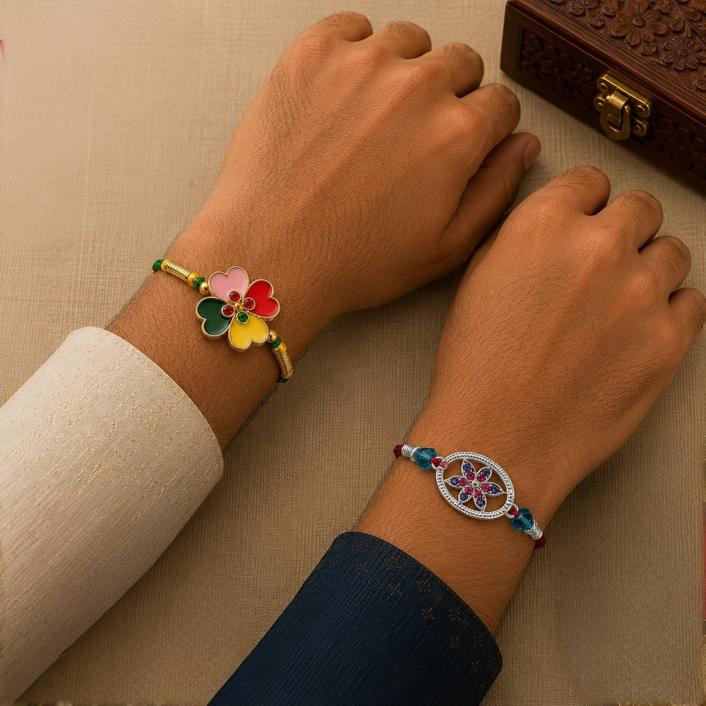 Multicolor Floral Mens Rakhi Combo