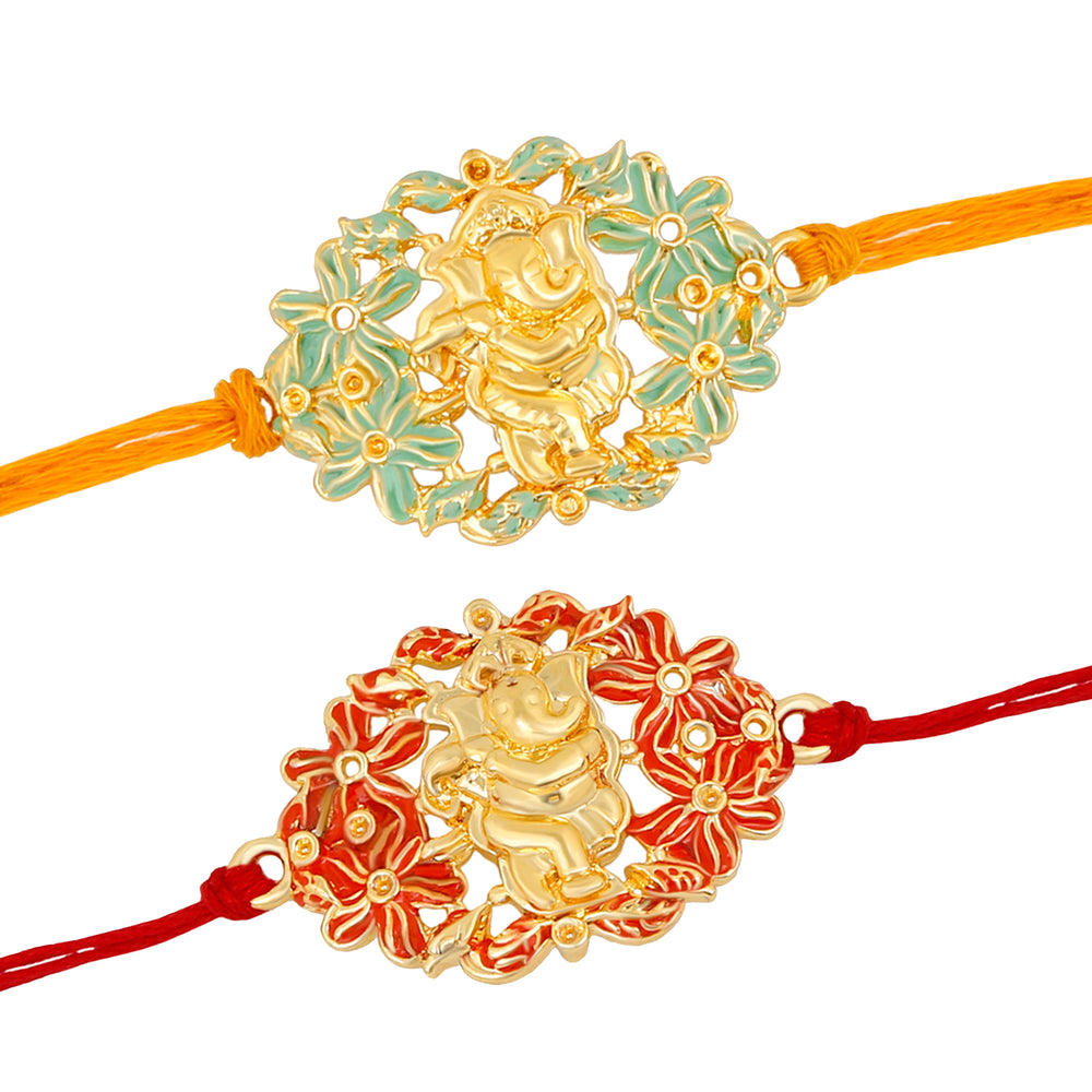 Divine Ganesha Floral Enamel Mens Rakhi Combo