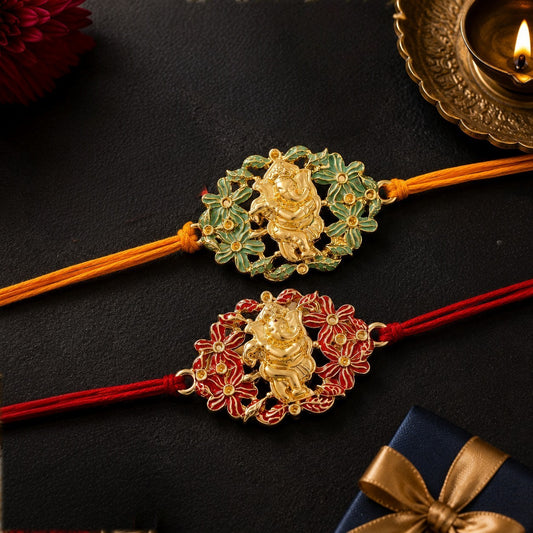 Divine Ganesha Floral Enamel Mens Rakhi Combo