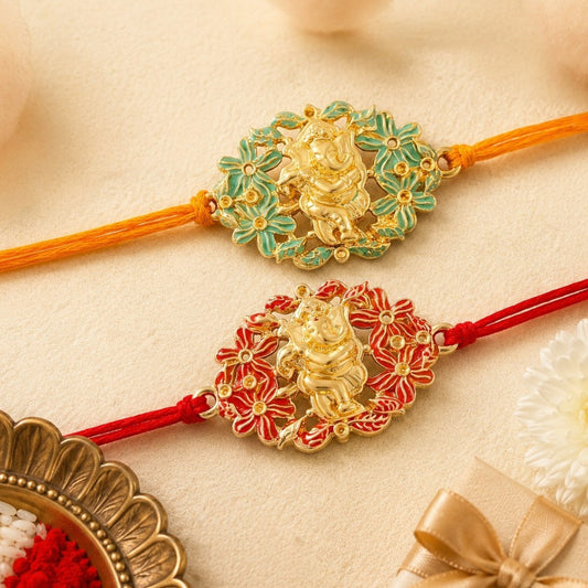 Divine Ganesha Floral Enamel Mens Rakhi Combo