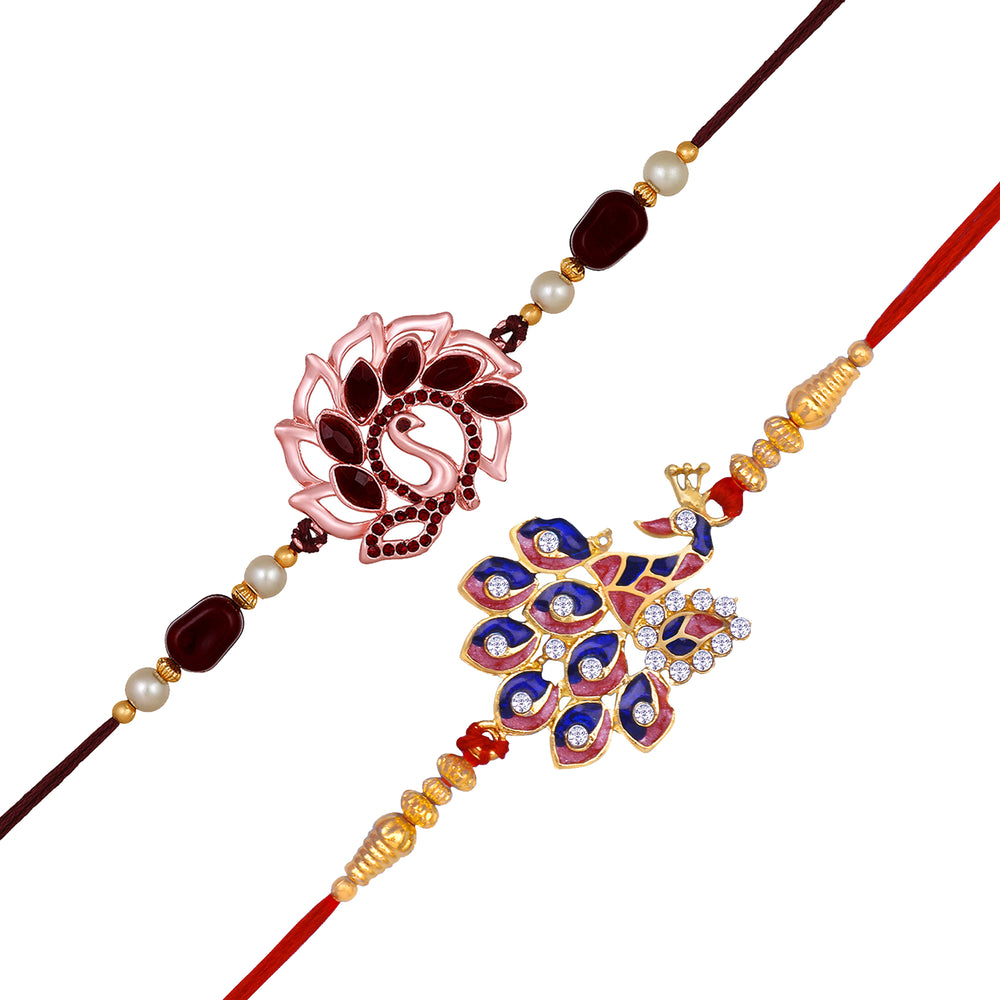 Royal Peacock and Om Lotus Rakhi Combo for Men