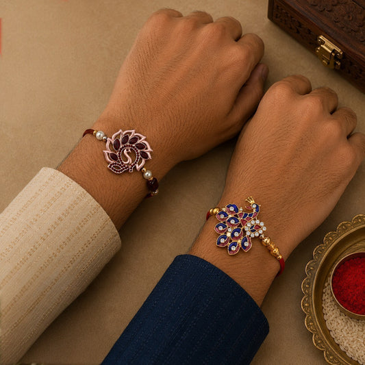Royal Peacock and Om Lotus Rakhi Combo for Men