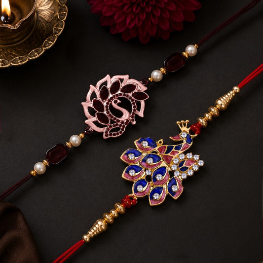 Royal Peacock and Om Lotus Rakhi Combo for Men