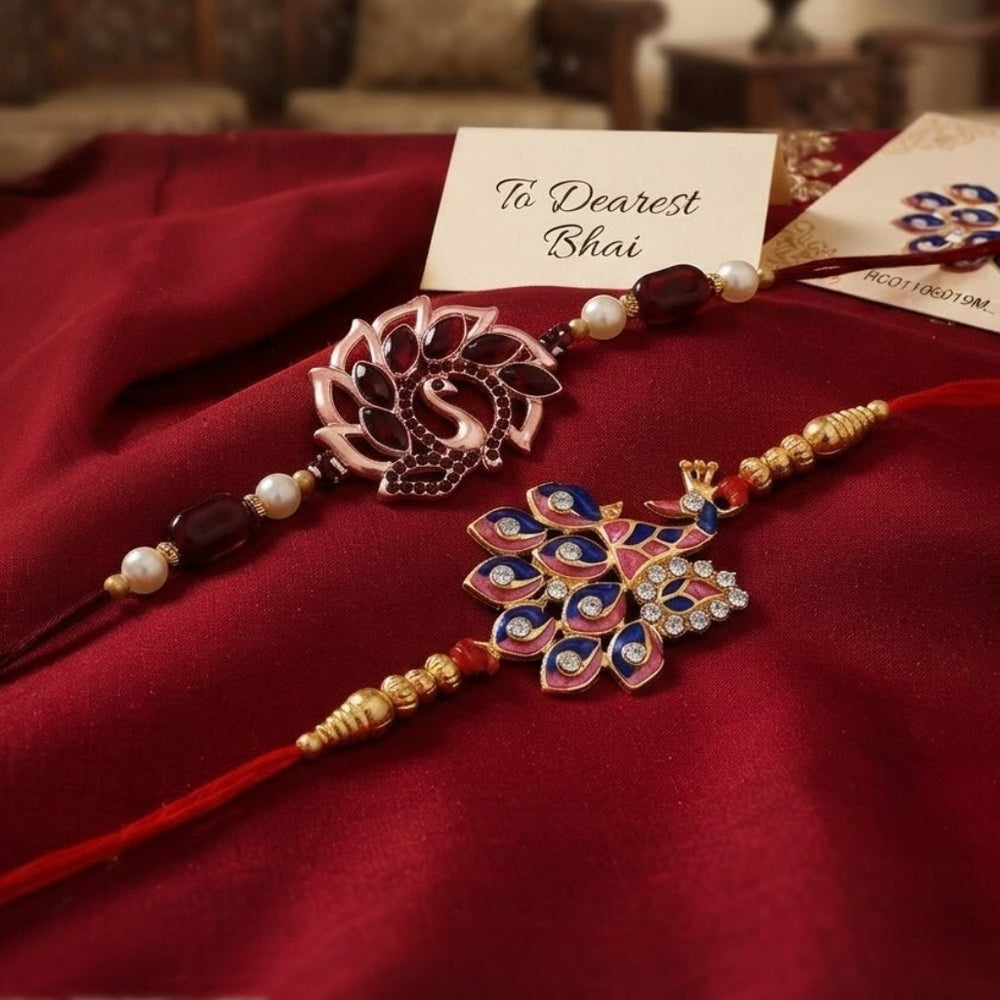 Royal Peacock and Om Lotus Rakhi Combo for Men