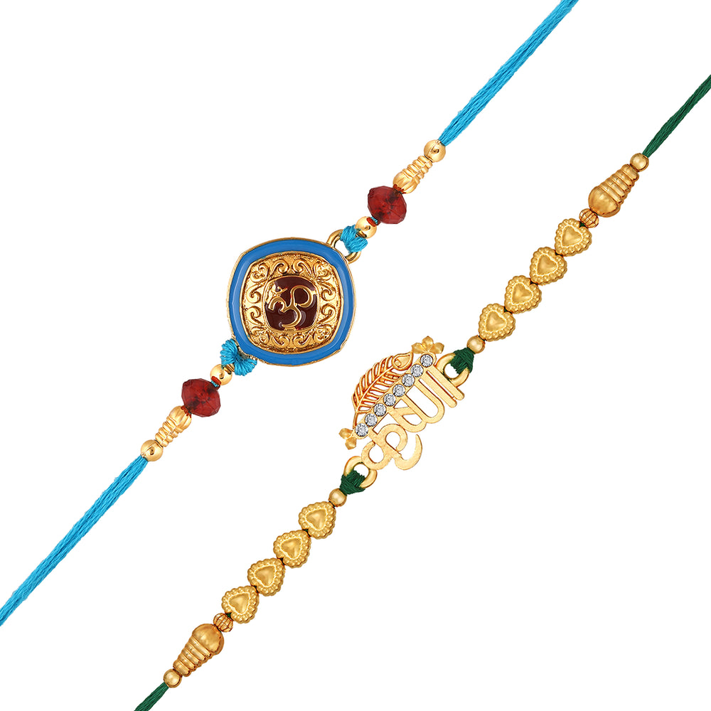 Mahi Combo of 2 Traditional Om and Krishna Engraved Rakhi for Brother (RCO1106021G)