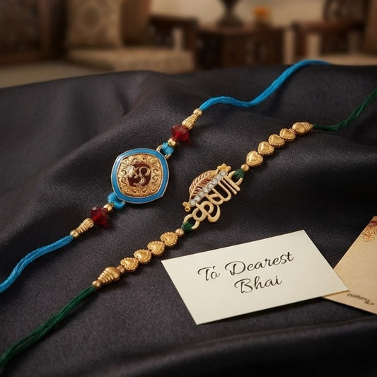 Mahi Combo of 2 Traditional Om and Krishna Engraved Rakhi for Brother (RCO1106021G)