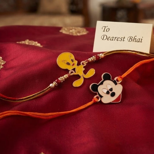Playful Cartoon Duo Kids Rakhi Set