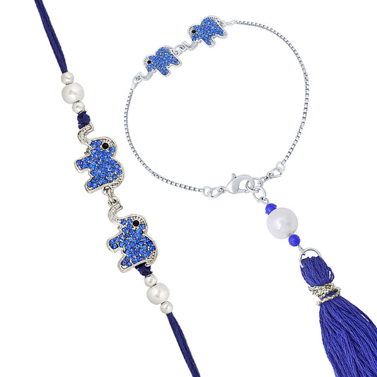 Dual Elephant Shape Blue Bhaiya Bhabhi Rakhi