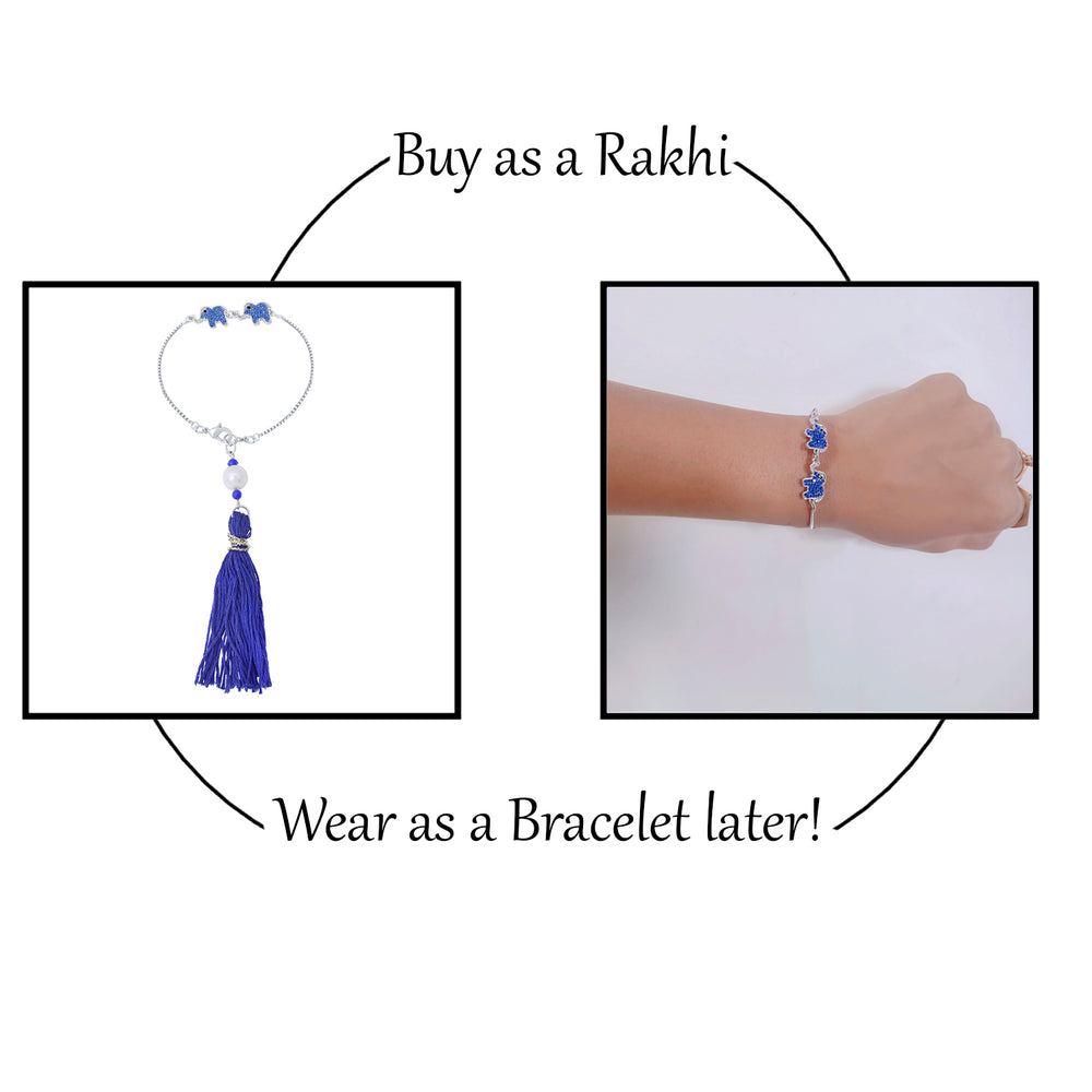 Dual Elephant Shape Blue Bhaiya Bhabhi Rakhi