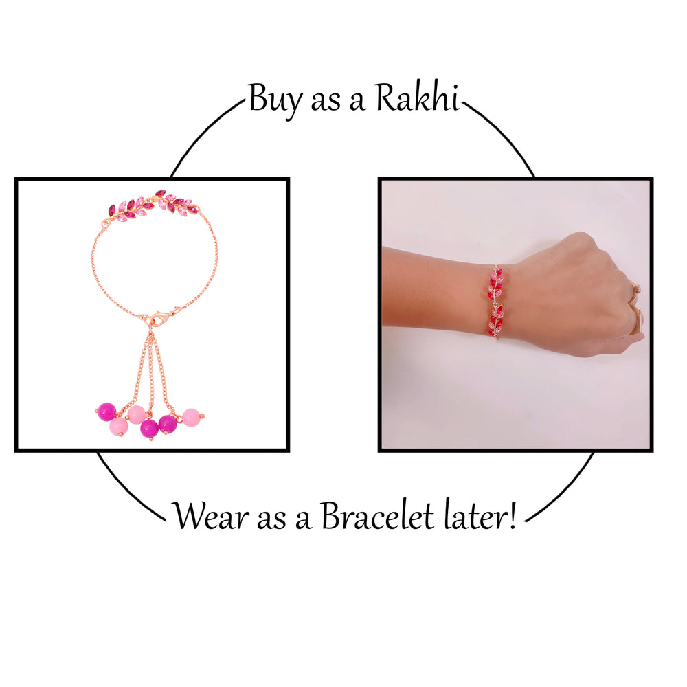 Leafe Shape Crystals Rakhi Combo for Bhaiya and Bhabhi