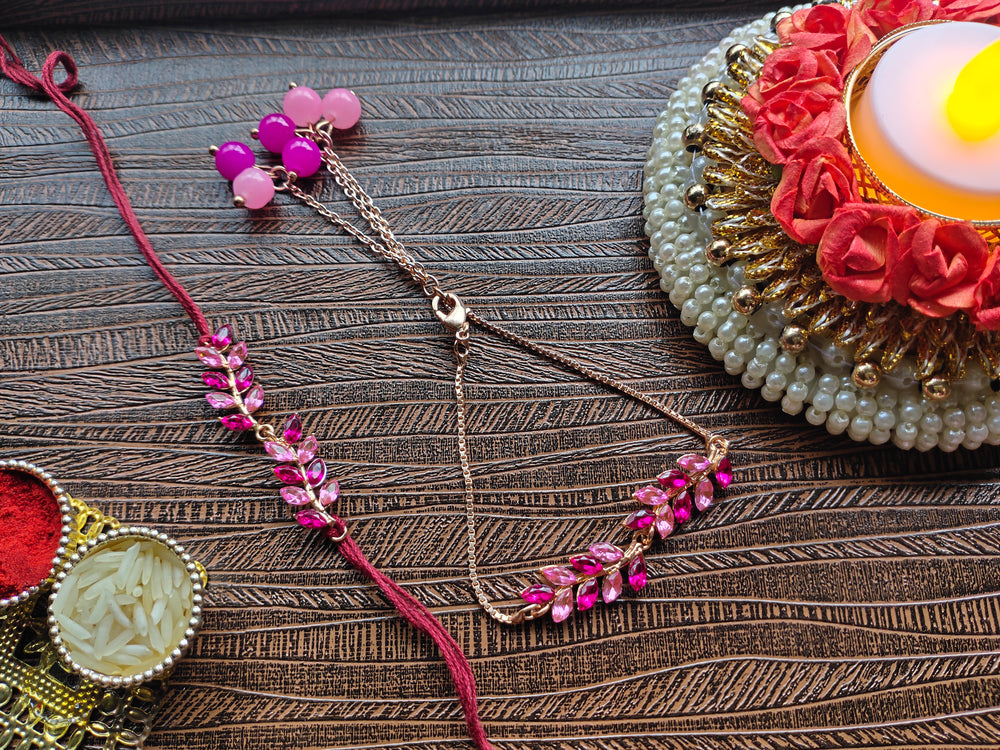 Leafe Shape Crystals Rakhi Combo for Bhaiya and Bhabhi