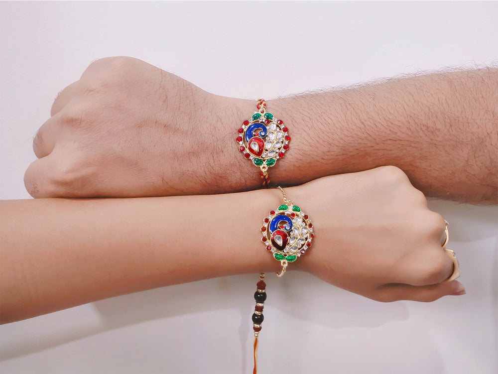 Peacock Shaped Meenakari Work Bhaiya Bhabhi Rakhi