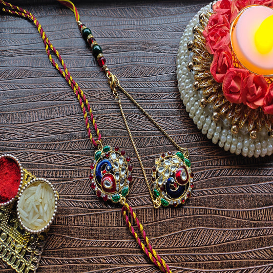 Peacock Shaped Meenakari Work Bhaiya Bhabhi Rakhi