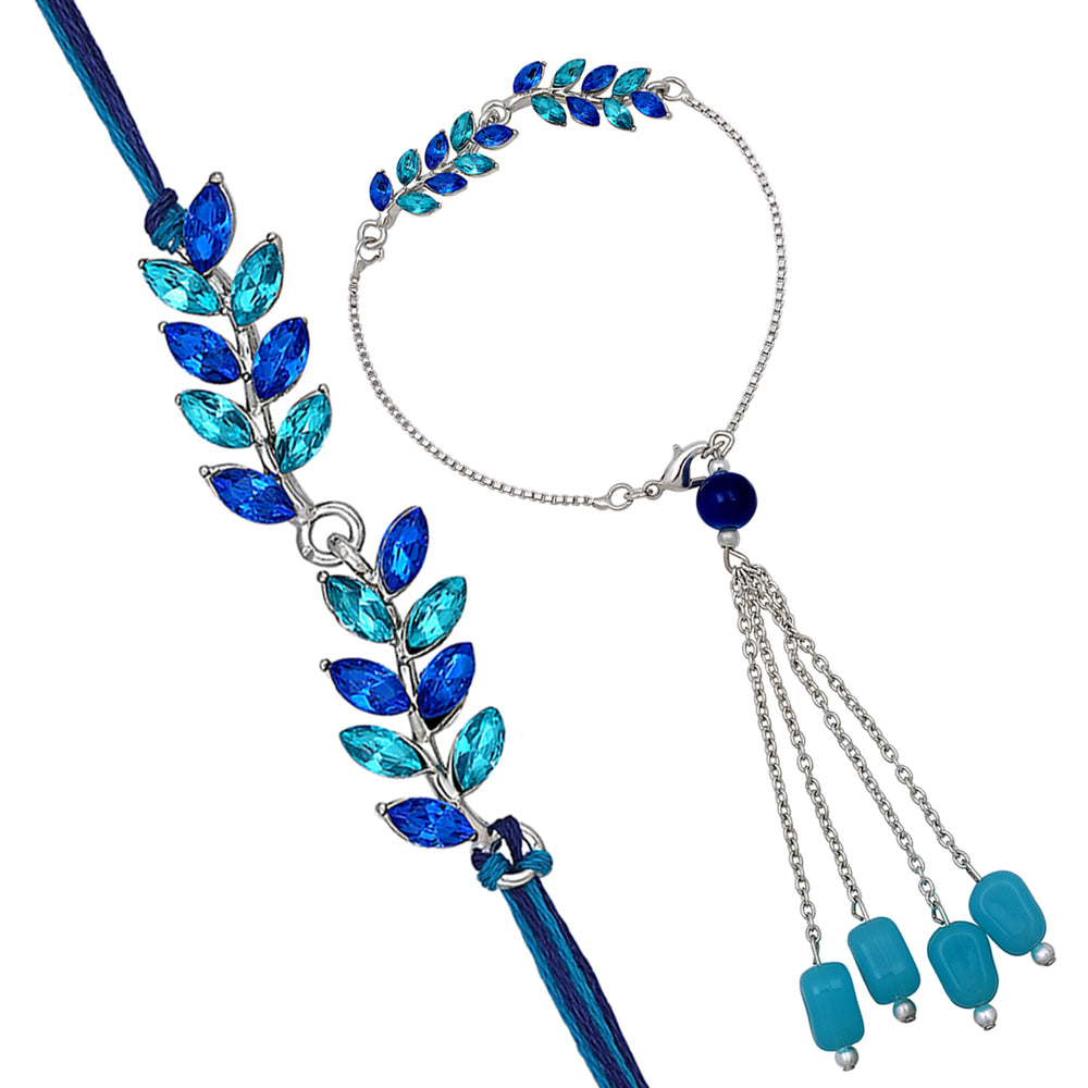 Leafe Shape Crystals Rakhi Combo for Bhaiya and Bhabhi