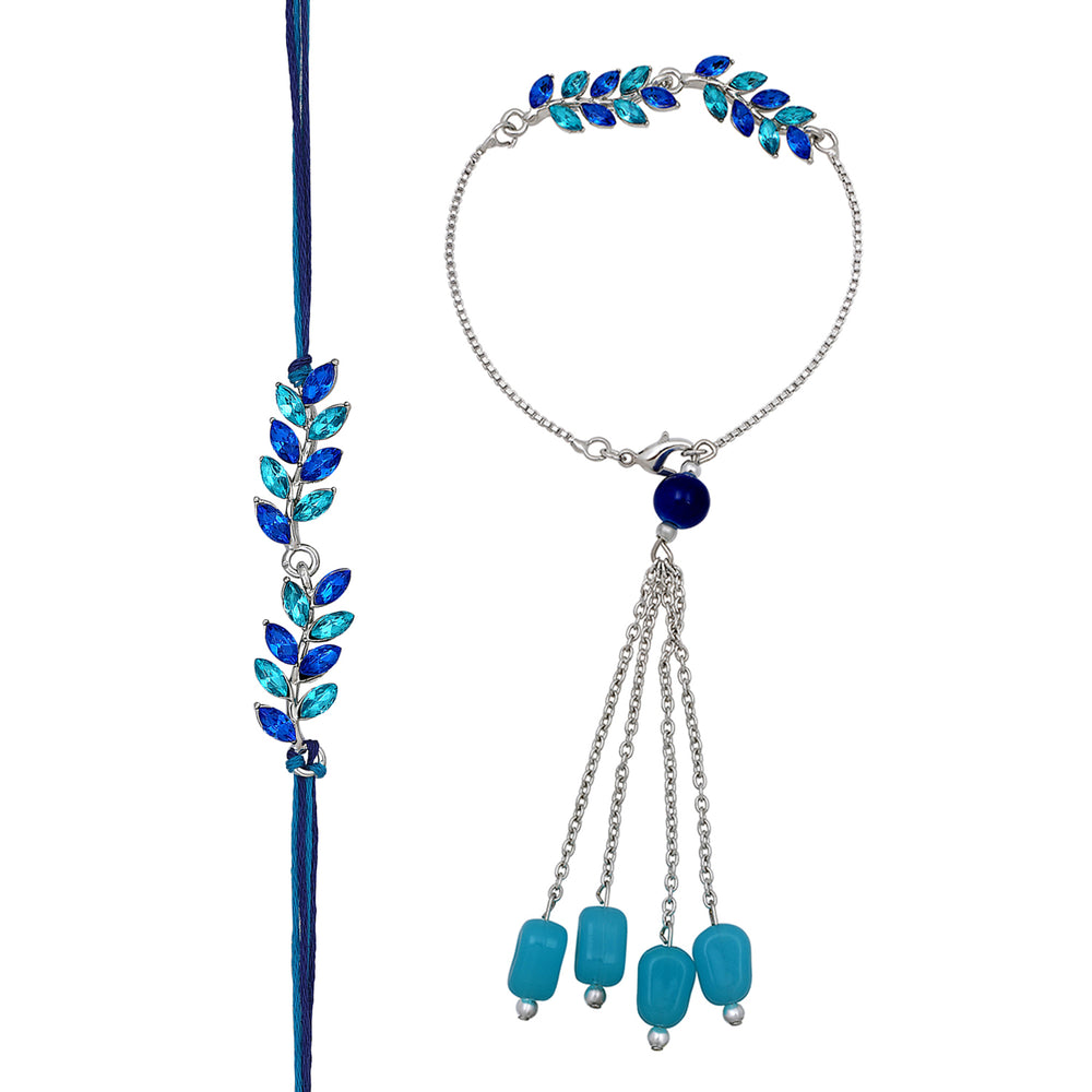 Leafe Shape Crystals Rakhi Combo for Bhaiya and Bhabhi
