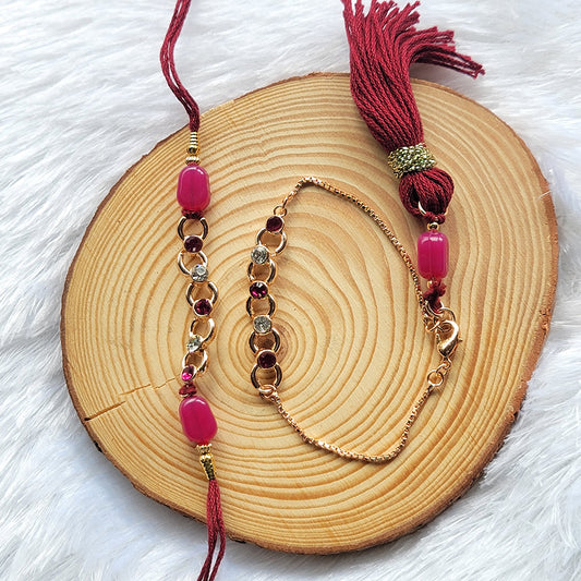 Pink and White Circular Link Couple Rakhi